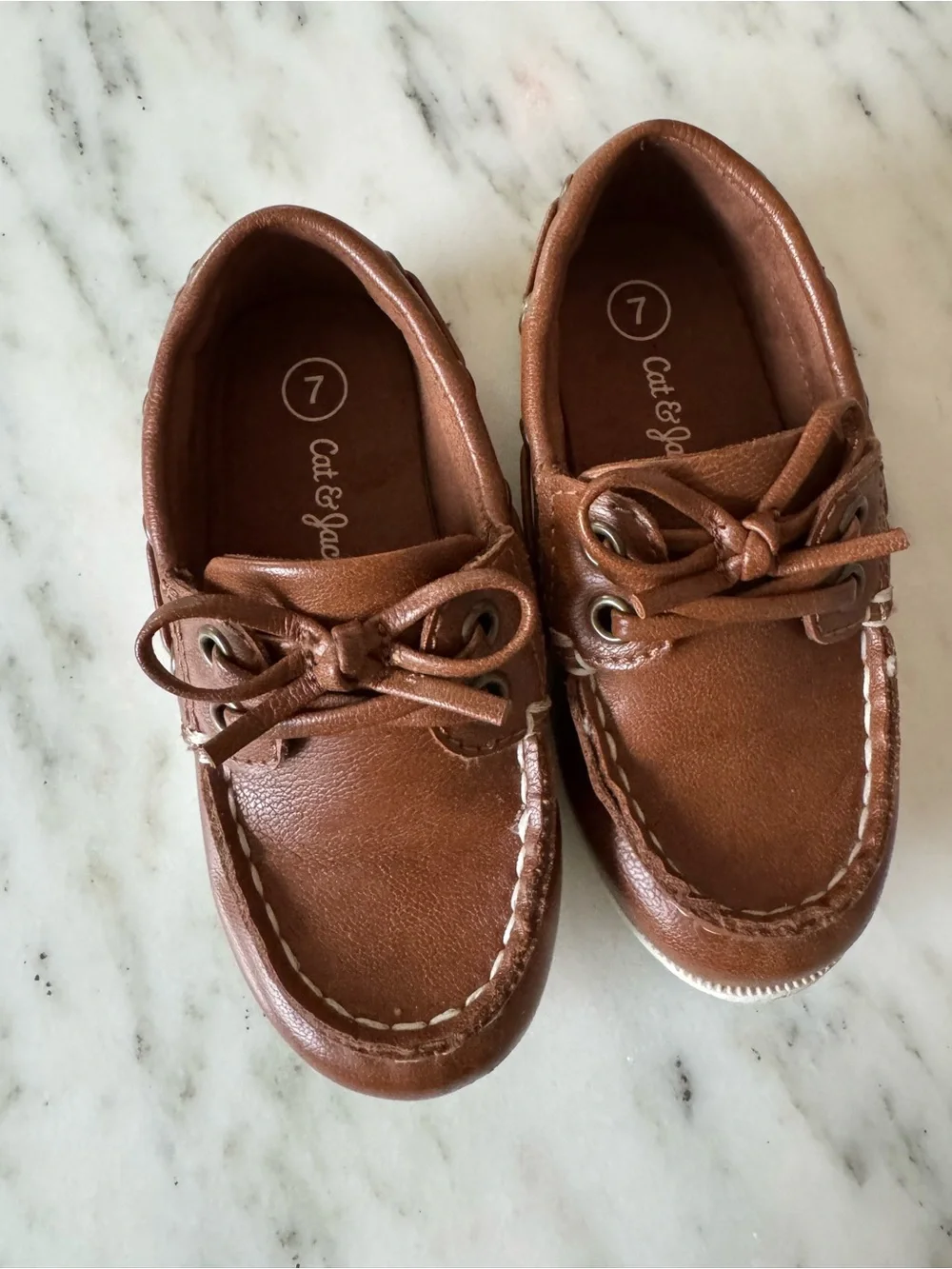 Brown Kids Boat Shoes - Classic Slip-On Deck Moccasins toddler size 7
